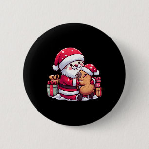 Kerstman knuffelen Schattigee Capibara met S Ronde Button 5,7 Cm