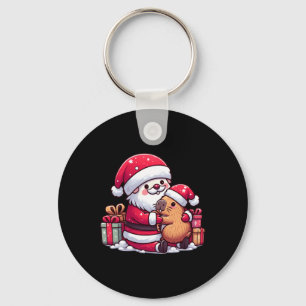Kerstman knuffelen Schattigee Capibara met S Sleutelhanger