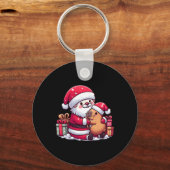 Kerstman knuffelen Schattigee Capibara met S Sleutelhanger (Voorkant)