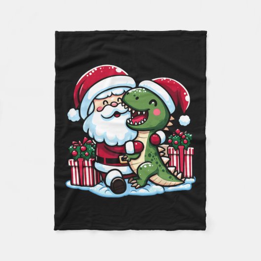 Kerstman knuffelen T Rex dinosaurus in Santa Ha Fleece Deken (Voorkant)