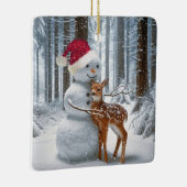 Kerstman knuffelt een fawn keramisch ornament (Rechts)