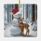 Kerstman knuffelt een fawn keramisch ornament (Voorkant)