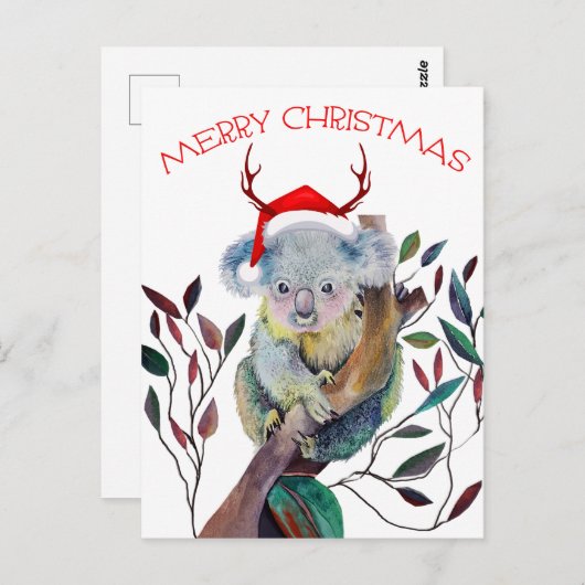 Kerstman Koala met Santa Hat Briefkaart (Voorkant / Achterkant)