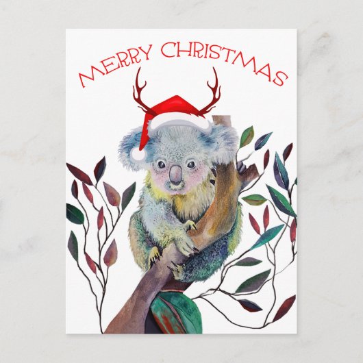 Kerstman Koala met Santa Hat Briefkaart (Voorkant)