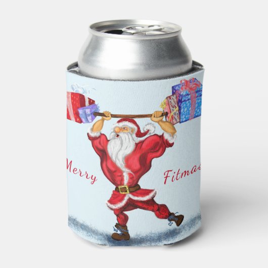 Kerstman Koelbox Bodybuilder kerstman met cadeaus Blikjeskoeler (Blikje Voorkant)