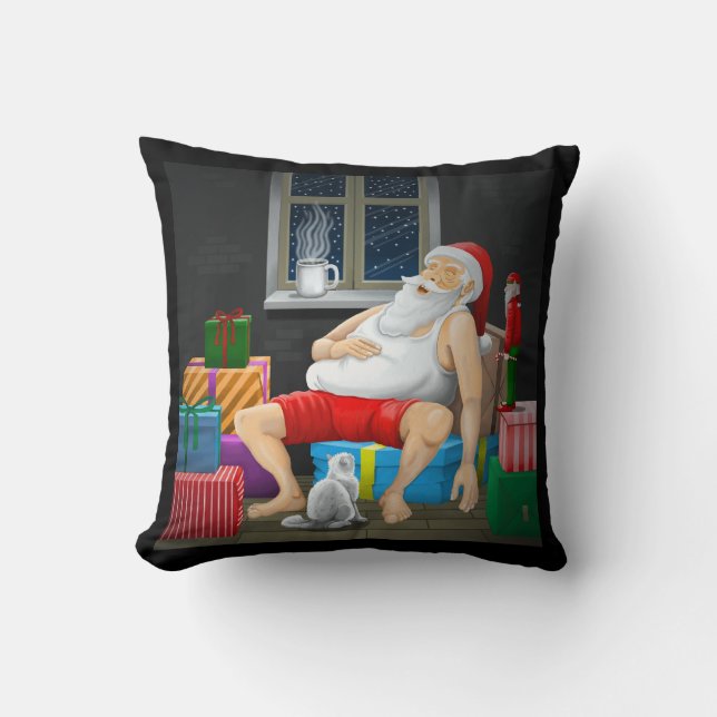 Kerstman Koffietijd Kussen (Voorkant)