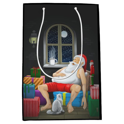 Kerstman Koffietijd Medium Cadeauzakje (Voorkant)