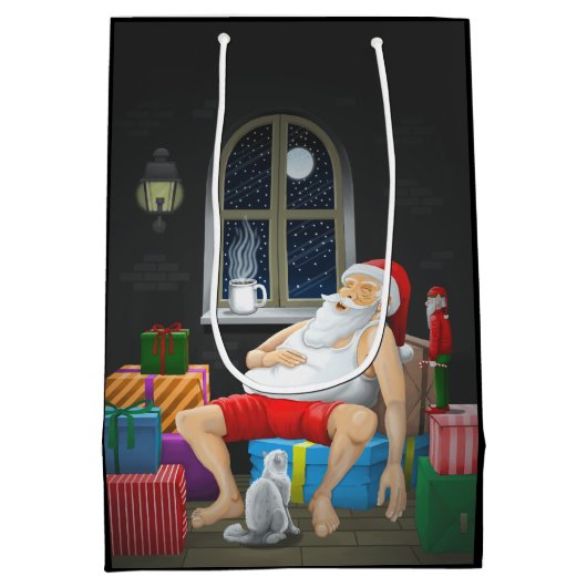 Kerstman Koffietijd Medium Cadeauzakje (Achterkant)