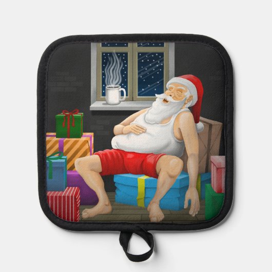 Kerstman Koffietijd Pannenlap (Voorkant)
