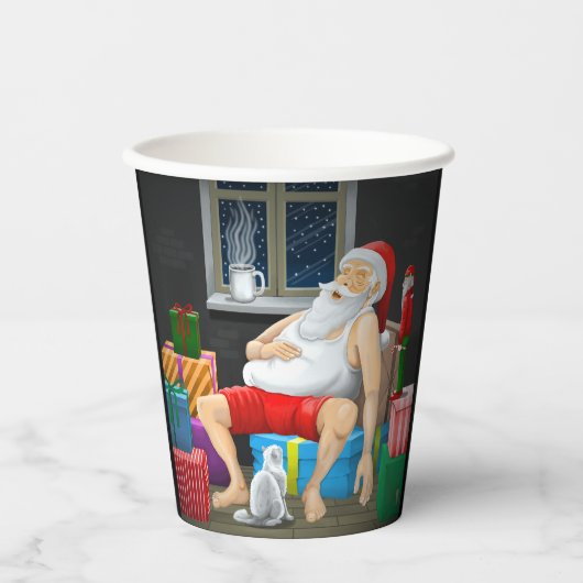 Kerstman Koffietijd Papieren Bekers (Voorkant)