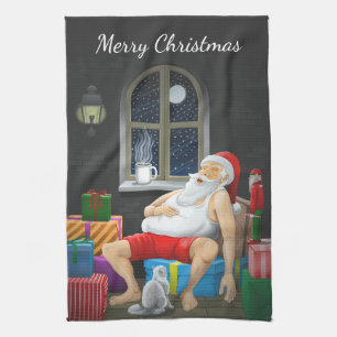 Kerstman Koffietijd Theedoek