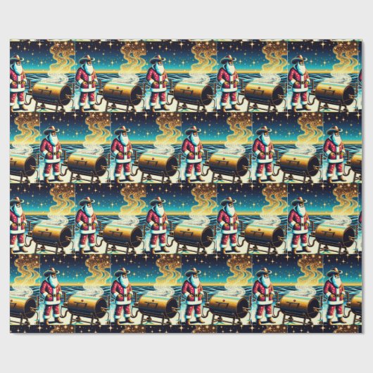 Kerstman koken op de BBQ Pit 2 Kerstmis Cadeaupapier (Vlak)