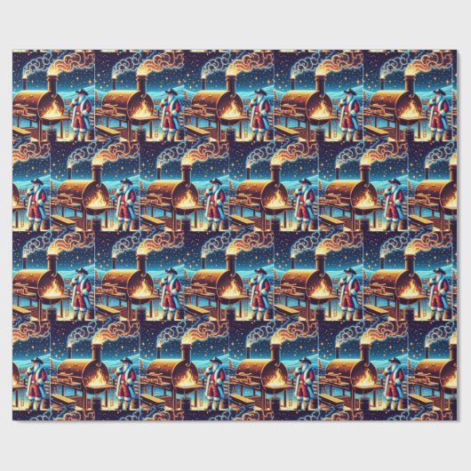 Kerstman koken op de BBQ Pit 3 Kerstmis Cadeaupapier (Vlak)