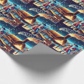 Kerstman koken op de BBQ Pit 3 Kerstmis Cadeaupapier (Hoek)