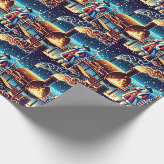 Kerstman koken op de BBQ Pit 3 Kerstmis Cadeaupapier (Hoek)