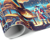 Kerstman koken op de BBQ Pit 3 Kerstmis Cadeaupapier (Rol Hoek)