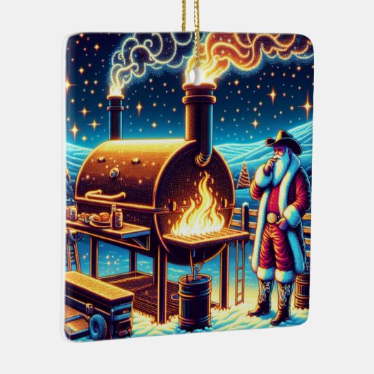 Kerstman koken op de BBQ Pit 3 Kerstmis Keramisch Ornament (Rechts)