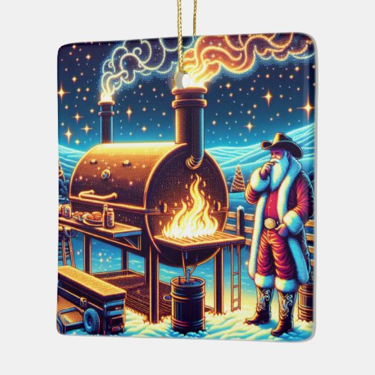Kerstman koken op de BBQ Pit 3 Kerstmis Keramisch Ornament (Links)
