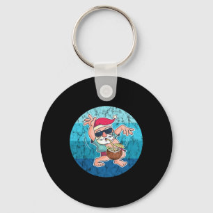 Kerstman Kokosnoot Drink Vintage Oceaan Water Kers Sleutelhanger