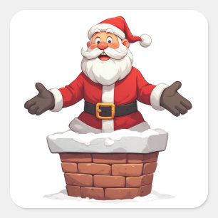 Kerstman komt door de schoorsteen Gelukkig Kerstfe Vierkante Sticker