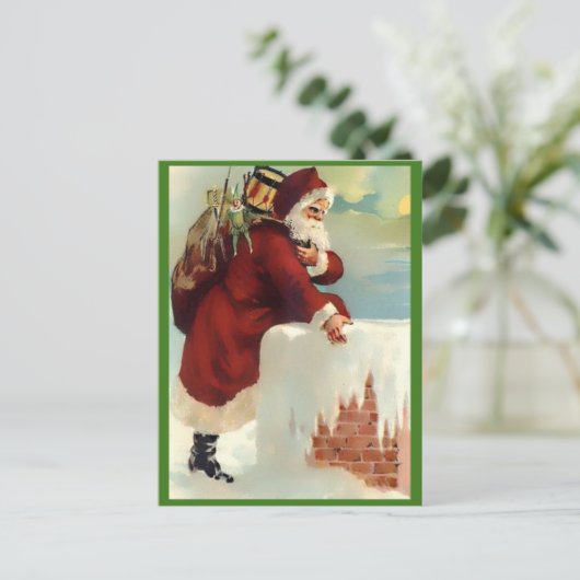 Kerstman komt door de schoorsteen (Nice Copy) Feestdagenkaart (Staand voorkant)