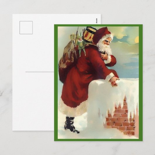 Kerstman komt door de schoorsteen (Nice Copy) Feestdagenkaart (Voorkant / Achterkant)