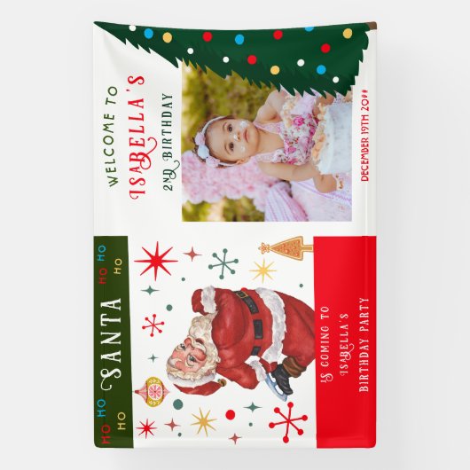 Kerstman komt elke leeftijd Baby Foto 1e Verjaarda Spandoek (Verticaal)