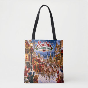 Kerstman komt in de stad Kersttas Tote Bag
