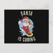 Kerstman komt met de snowboard briefkaart (Voorkant)