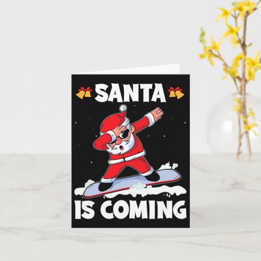 Kerstman komt met een snowboarden Kerstmis Kerstma Kaart (Gele Bloem)
