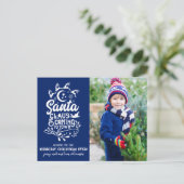 Kerstman komt naar de stad Foto Kerstmis Feestdagenkaart (Staand voorkant)