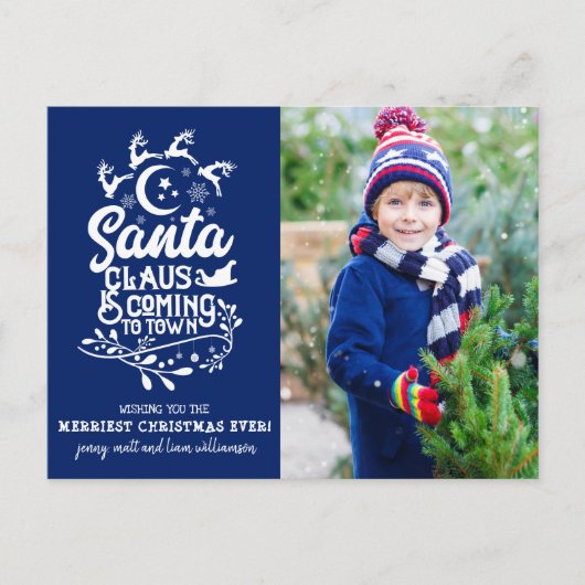 Kerstman komt naar de stad Foto Kerstmis Feestdagenkaart (Voorkant)