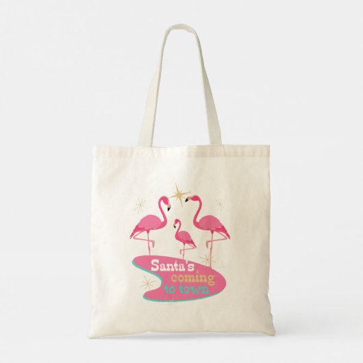 Kerstman komt naar de stad Funny Flamingo Kerstmis Tote Bag (Achterkant)