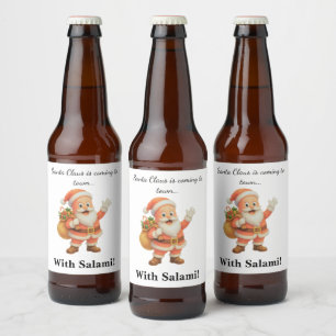 Kerstman komt naar de stad.. Met Salami!  Bier Etiket