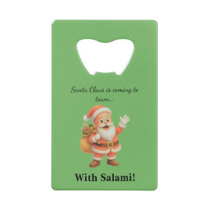 Kerstman komt naar de stad.. Met Salami! Creditkaart Flessenopener