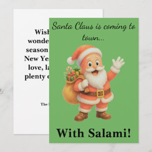 Kerstman komt naar de stad.. Met Salami!  Feestdagenkaart