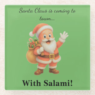 Kerstman komt naar de stad.. Met Salami! Glazen Onderzetter
