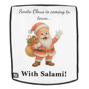 Kerstman komt naar de stad.. Met Salami! Rugtassen
