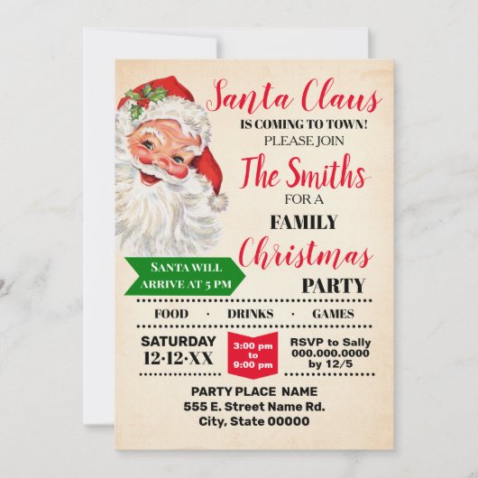 Kerstman komt naar kerstfeest kaart (Voorkant)