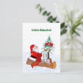 Kerstman Konijn Vos Eekhoorn, Duits Feestdagenkaart (Staand voorkant)