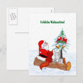Kerstman Konijn Vos Eekhoorn, Duits Feestdagenkaart (Voorkant / Achterkant)