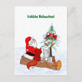 Kerstman Konijn Vos Eekhoorn, Duits Feestdagenkaart