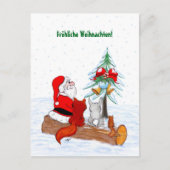 Kerstman Konijn Vos Eekhoorn, Duits Feestdagenkaart (Voorkant)