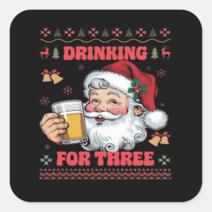 Kerstman Koppel Kerst Drinken Vierkante Sticker