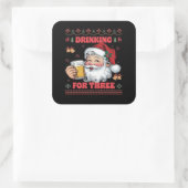 Kerstman Koppel Kerst Drinken Vierkante Sticker (Tas)