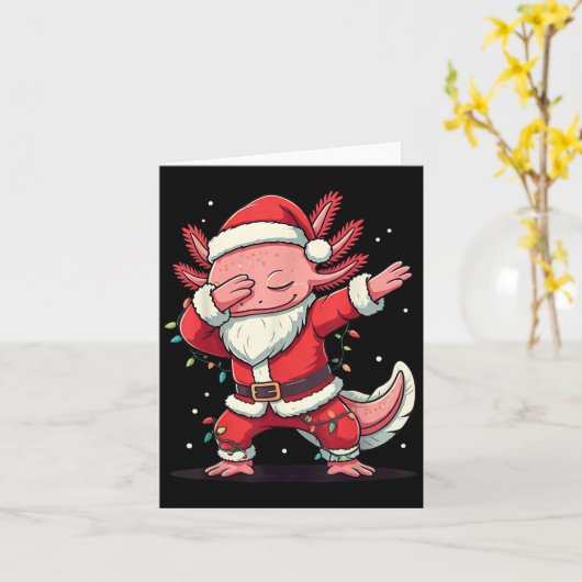 Kerstman Kostuum Dabbing Axolotl Xmas Light Kaart (Gele Bloem)