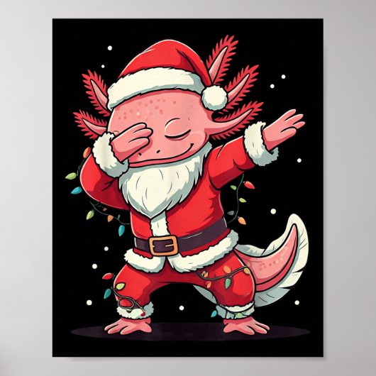 Kerstman Kostuum Dabbing Axolotl Xmas Light Poster (Voorkant)