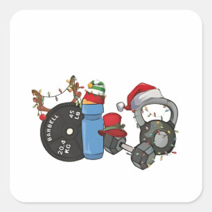 Kerstman Krachttraining Hantelelementen Gym Kerstm Vierkante Sticker