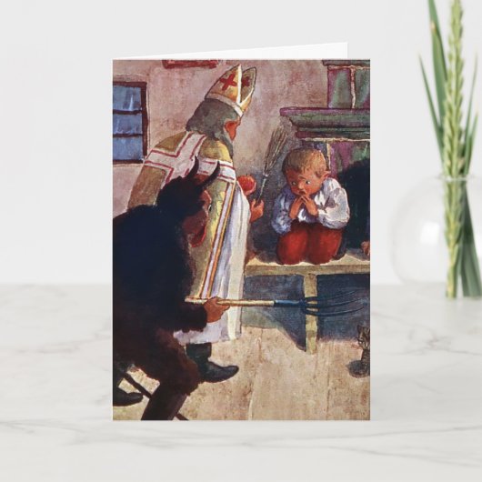 Kerstman, Krampus en Kind Kerst Kaart (Voorkant)