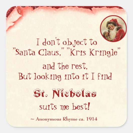 Kerstman Kris Kringle St. Nicholas Rhyme 1914 Vierkante Sticker (Voorkant)